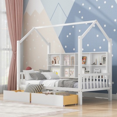 Wooden Kids Bed With Sturdy Pinewood Frame, Modern Design for Child Play & Sleep with Storage-Maison Boucle