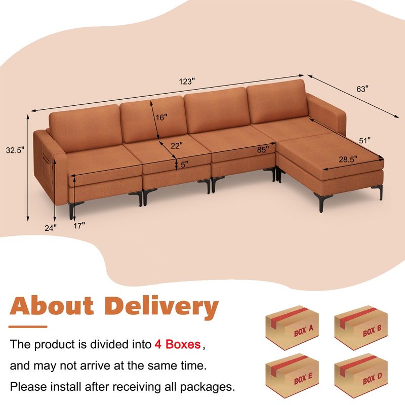 Costway Modular L-shaped Sectional Sofa w/ Reversible Chaise & 2 USB Ports, 4 of 11