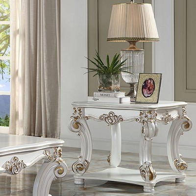 Antique Pearl Square End Table with Scrolled Legs