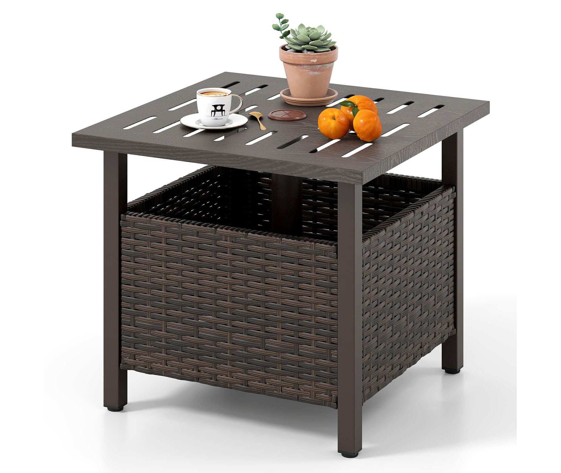 Costway Outdoor Side Table with 1.93" Umbrella Hole Zinc-iron Alloy Tabletop for Poolside
