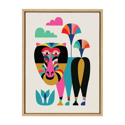 18" x 24" Sylvie Baboon Framed Canvas Wall Art by Rachel Lee Natural - Kate and Laurel