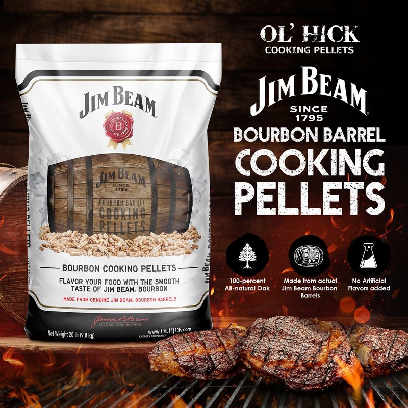 Ol' Hick Cooking Pellets Jim Beam Bourbon Barrel Barbecue Smoker Natural Oak Pellets for Grilling, Smoking, or Braising, 20 Pound Bag, 2 of 7