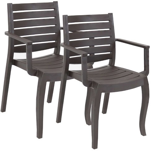 Sunnydaze Set of 2 Slat-Back Dining Chairs - Natural with Beige Cushions