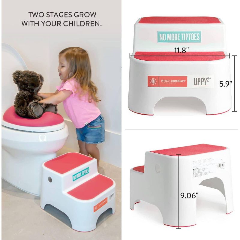 Prince Lionheart Uppy2 Step Stool for Kids&#39; Potty Training and Bathroom - Coral, 3 of 9