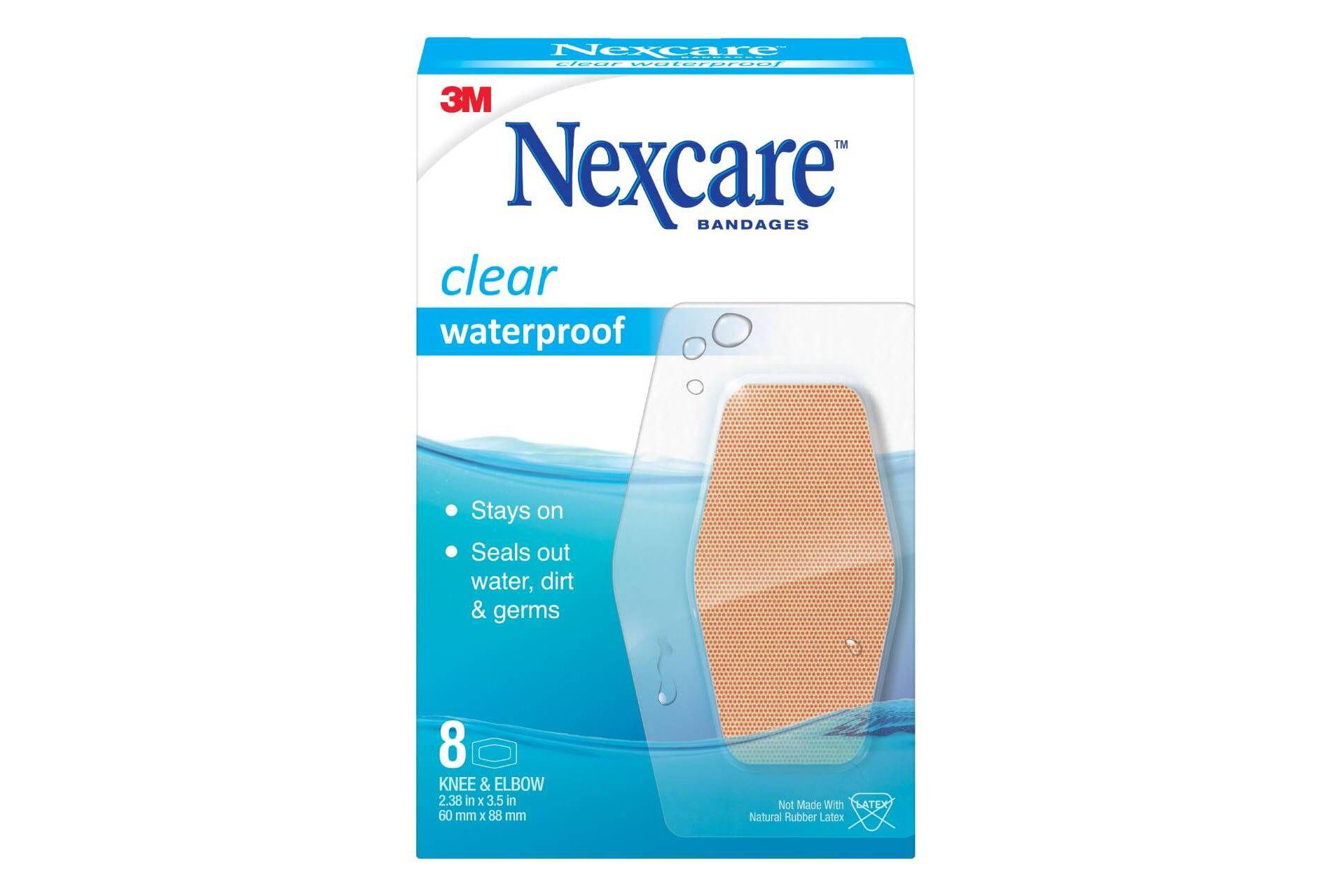 Nexcare Waterproof Bandages Knee and Elbow, Clear, 2 3/8 in x 3 1/2 in, 8 ct.
