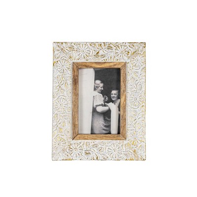 4x6 Inch Bordered Picture Frame White Wood, Mdf, Metal & Glass By