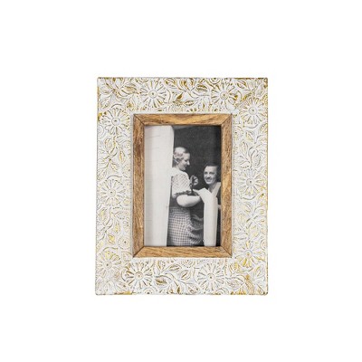 4x6 Inch Bordered Picture Frame White Wood, Mdf, Metal & Glass By Foreside  Home & Garden : Target