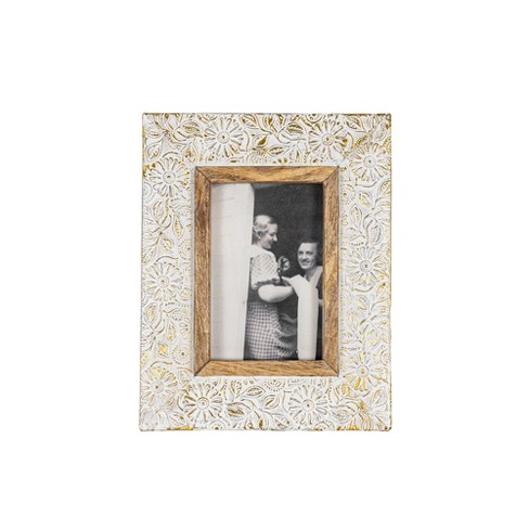 Foreside Home & Garden White Polka Dot Pattern 4x6 inch Wood Decorative Picture Frame