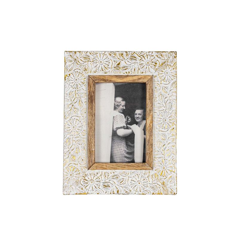Antique Embossed Picture Frame White Wash Metal, MDF, Mango Wood & Glass by Foreside Home & Garden, 1 of 8