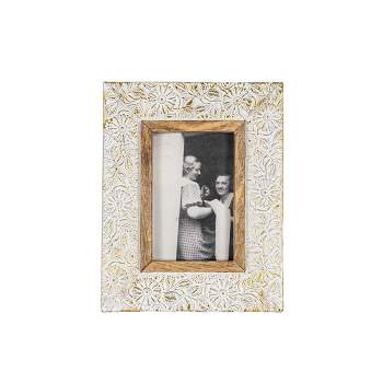 Antique Embossed Picture Frame White Wash Metal, MDF, Mango Wood & Glass by Foreside Home & Garden