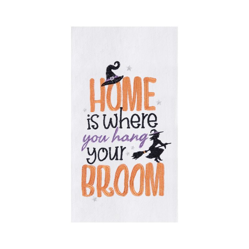 C&F Home Home is Where You Hang Your Broom Cotton Embroidered Halloween Flour Sack Kitchen Dishtowel, 1 of 5