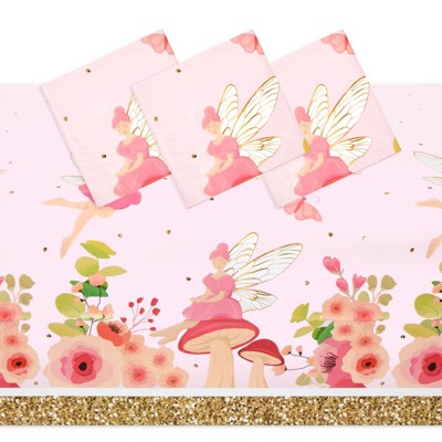 Sparkle and Bash 3 Pack Fairy Tea Party Tablecloths for Girls Floral Birthday Supplies (54 x 108 in)