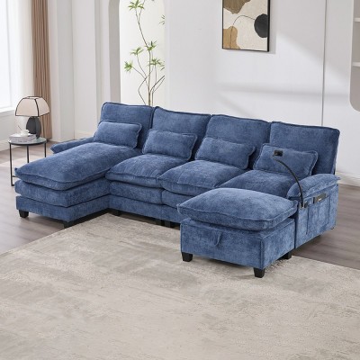 106" Chenille Modular Sectional Sofa with Chaise Lounge and Ottoman, U-Shaped Sleeper Cloud Couch for Living Room or Apartment–The Pop Home
