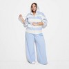 Women's Leisure Zip-Up Striped Graphic Hoodie Sweatshirt - Blue - 3 of 3