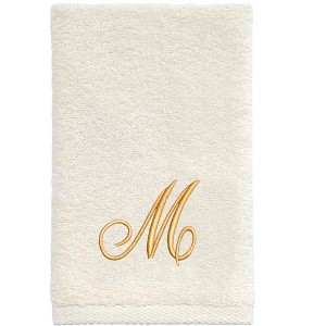 Avanti  Ivory with Gold Script Monogram Fingertip Towel Letter   M - 1 of 3