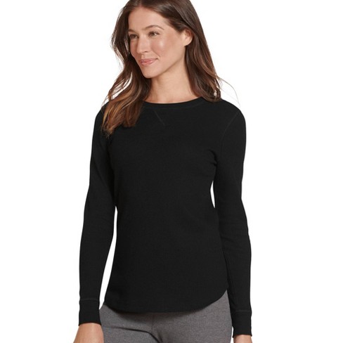 Jockey Women's Long Sleeve Waffle Crew 1x Black : Target