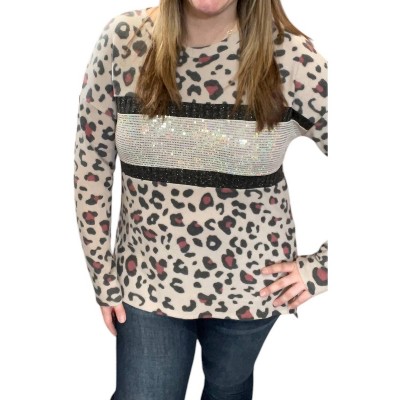 Women's Leopard with Sequin Sweater - honeyme