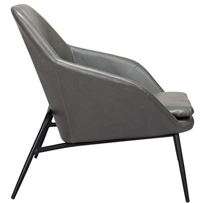 Contemporary Gray Faux Leather Accent Arm Chair with Metal Base