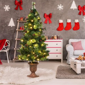 5ft Pre-Lit Artificial Christmas Tree - 100 Clear LED Lights 260 Tips PVC Red Berries Pine Cones UL Adapter - 1 of 4