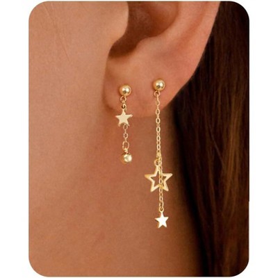 Dangle Earrings for Women- 14K Gold Plated Butterfly Heart Star Hoop Chain Tassel Design Long Dangle Earrings