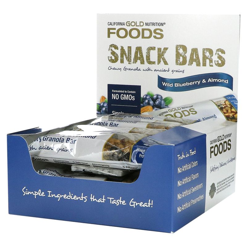 California Gold Nutrition FOODS, Wild Blueberry & Almond Chewy Granola Bars, 12 Bars, 1.4 oz (40 g) Each, 1 of 3