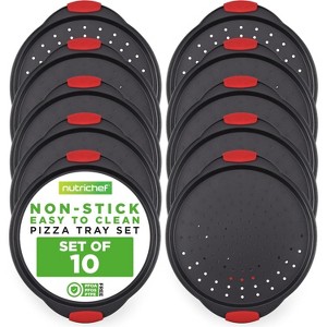 NutriChef 14.8" 10-Piece Non-Stick Perforated Pizza Tray with Silicone Handle Carbon Steel NCBPIZ1X10 - 1 of 4