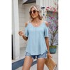 Womens Eyelet  Embroidery Tops Spaghetti Straps Short Sleeve Cold Shoulder Front Knit Casual Summer Lightweight Blouses for Women - 2 of 4