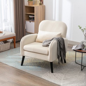 Accent Chair With 4 Anti Slip Foot Pads, Cushion, Solid Wood Frame Modern Tufted Single Reading Sofa Armchair - 1 of 4