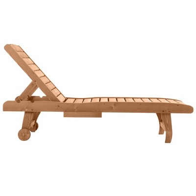 Red Wood Look Outdoor Chaise Lounge with Pull-Out Tray