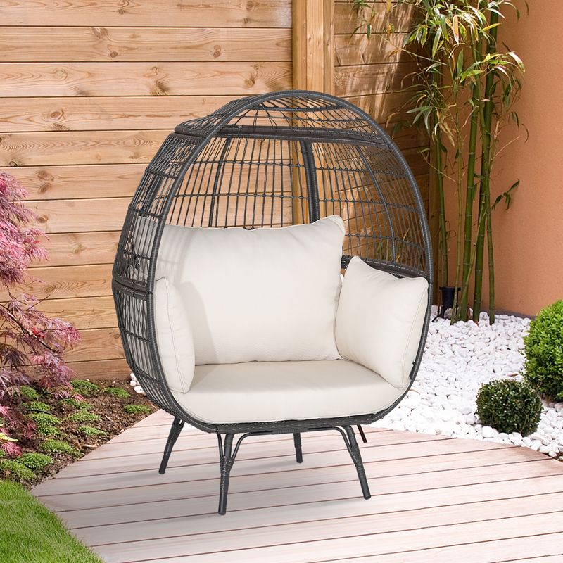 Tangkula Patio Rattan Wicker Lounge Chair Oversized Outdoor Metal Frame Egg Chair w/ 4 Cushions, 3 of 11
