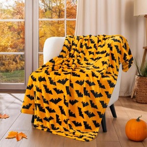 Halloween Throw Blanket, Bat Print Blanket, Holiday Fleece Blanket, Soft, Plush, Warm Winter Cabin Throw - 1 of 4