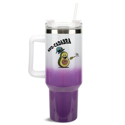 100 North Avo-Cadabra Magical Avocado Wizard 40 oz. Stainless Steel, Large Water Bottle Coffee Mug, Spill & Leak Resistant, Thermal Travel Tumbler