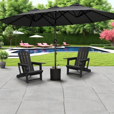 Syemin Patio Seating 3 Piece Set with Adirondack Lounge Chair Black Frog Chair 2 Piece Plus Double Ended Parasol