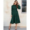 Women's Ruffle Mock Neck Long Sleeve Smocked Midi Dress Casual Floral Print Elastic Waist Tiered Long Dress Dark Green S - 4 of 4