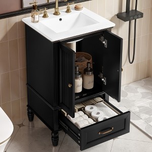 TIRAMISUBEST 20" Bathroom Vanity with Ceramic Sink, Freestaning Bathroom Vanity Cabinet with 2 Doors, 1 Drawer and Adiustable Foot Pads - 1 of 4