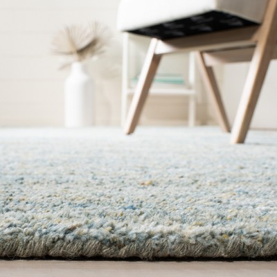Handmade Tufted Blue and Olive Wool Square Rug