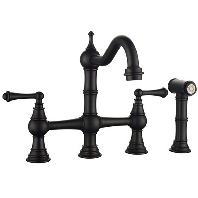 Double Handles Bridge Kitchen Faucet With Side Sprayer