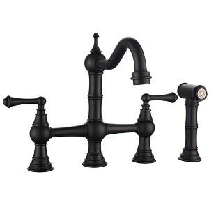 Double Handles Bridge Kitchen Faucet With Side Sprayer - 1 of 4