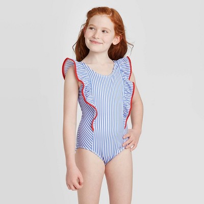 blue striped one piece