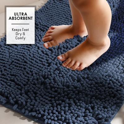 Navy Blue Chenille Non-Slip Bathroom Rug 26" x 44"