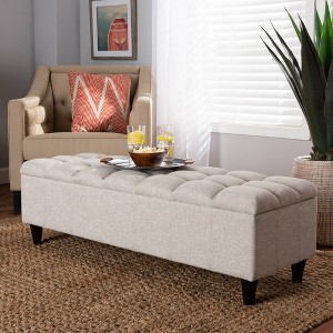 Brette Fabric Upholstered Finished Wood Storage Bench Ottoman Cream - Baxton Studio: Mid-Century Modern for Bedroom - 1 of 4