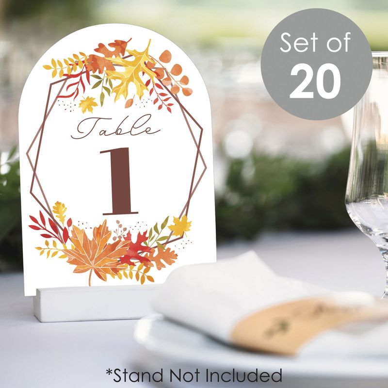Big Dot of Happiness Fall Foliage Bride - Autumn Leaves Bridal Shower and Wedding Party Double-Sided 5 x 7 inches Cards - Table Numbers - 1-20, 2 of 9