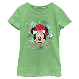 Girls Minnie Mouse Christmas Snowflakes and Ornaments T Shirt - 1 of 4