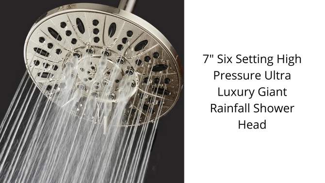 7&#34; Six Setting High Pressure Ultra Luxury Giant Rainfall Shower Head Brushed Nickel - AquaDance, 2 of 8, play video