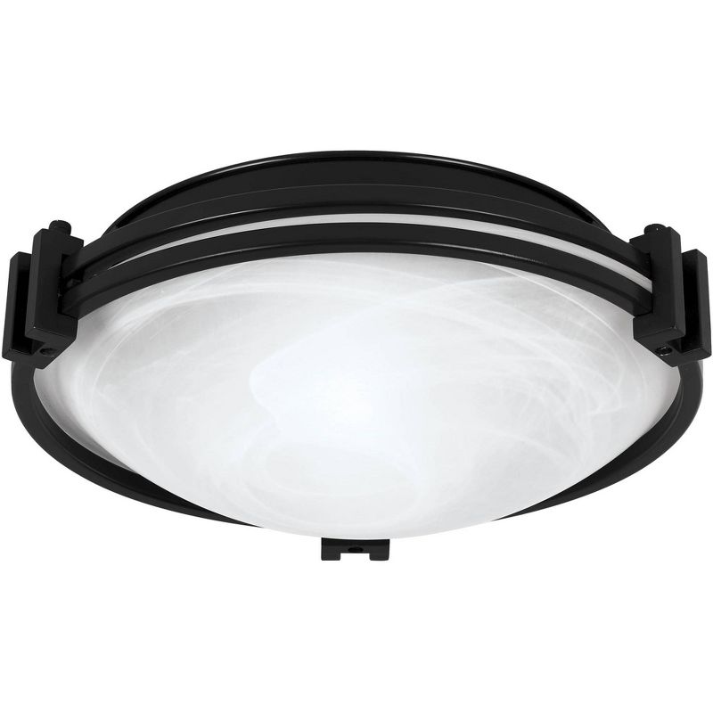 Possini Euro Design Deco Modern Ceiling Light Flush Mount Fixture 12 3/4" Wide Black 2-Light Marbleized White Glass Bowl Shade for Bedroom Kitchen, 1 of 6