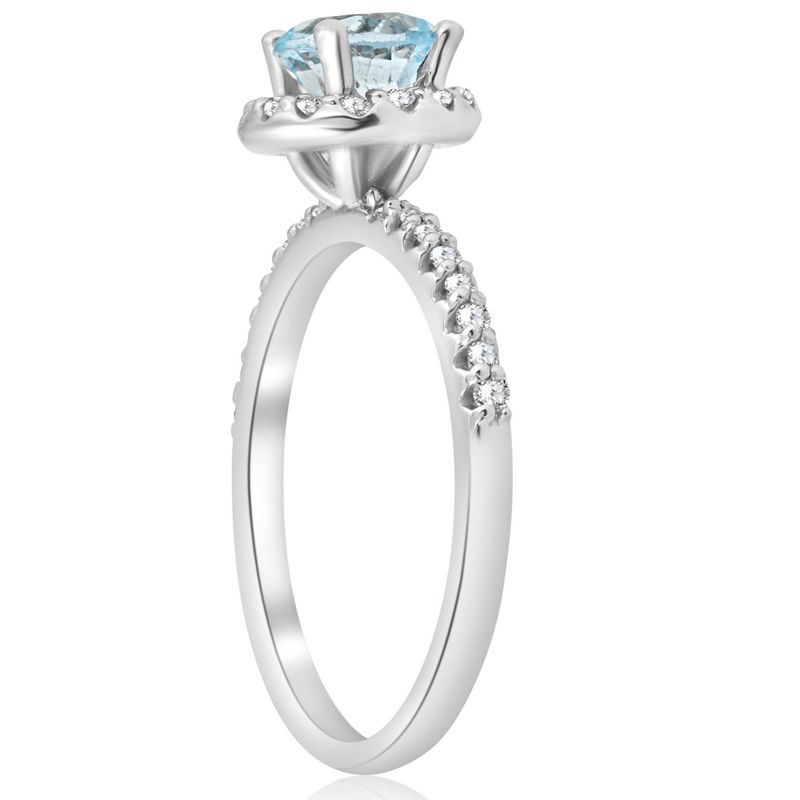 Pompeii3 7/8ct Blue Topaz & Diamond Round Halo Engagement Ring 14K White Gold, 3 of 5