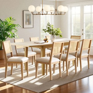 Dining Table Set, Extendable Rectangular Table with Natural Cane Back Chairs, Kitchen Table for Family Meals, Small to Large Spaces-Tanpinhause - 1 of 4