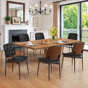 Arceso Dining Chairs Set of 2, Mid Century Dining Chairs with Walnut Bentwood, Upholstered PU Leather Dining Chair for Kitchen and Dining Room - 1 of 4