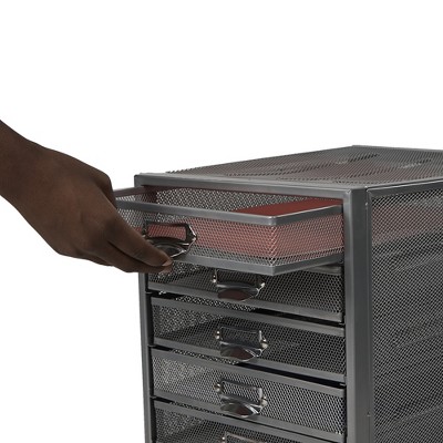 Sleek Silver Metal Mesh 10-Drawer Desktop Organizer Cabinet
