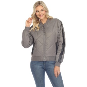 Women's  Lightweight Diamond Quilted Puffer Bomber Jacket - White Mark - 1 of 4
